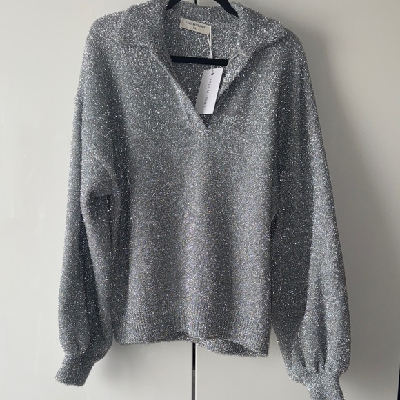 NWT Salt Murphy Silver metallic Sparkle polo Sweater xl - Picture 1 of 7